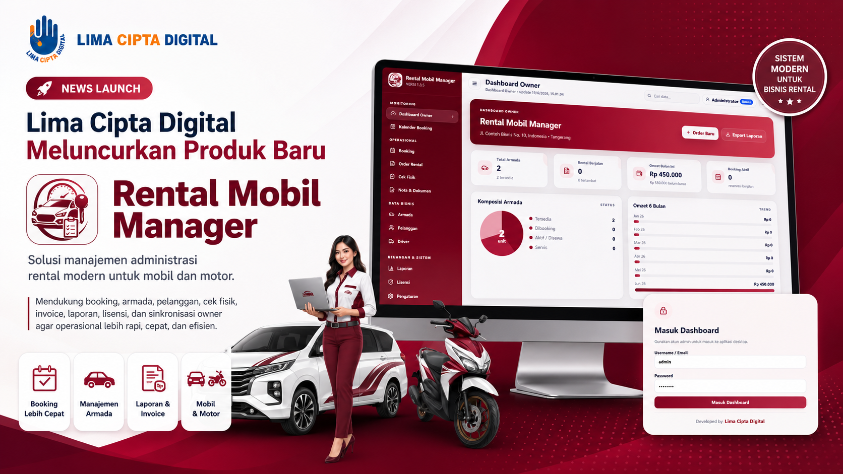 Lima Cipta Digital Luncurkan Rental Mobil Manager, Aplikasi Manajemen Administrasi untuk Bisnis Rental Mobil dan Motor